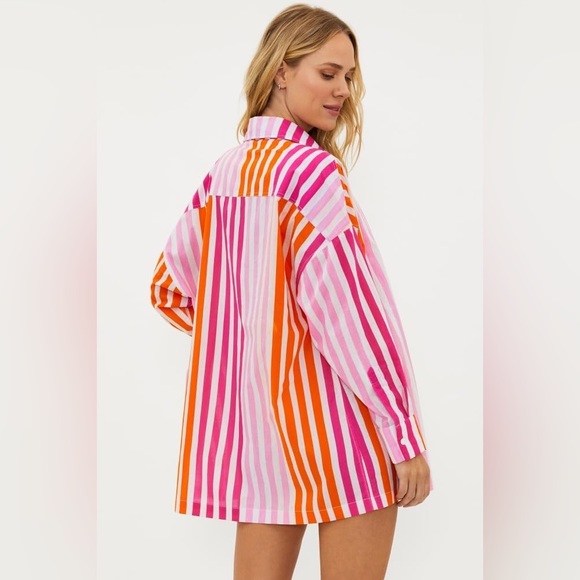 Beach Riot Other - Beach Riot NWOT Womens L/XL Pink & Orange Striped Button-Up Shirt Swim Cover